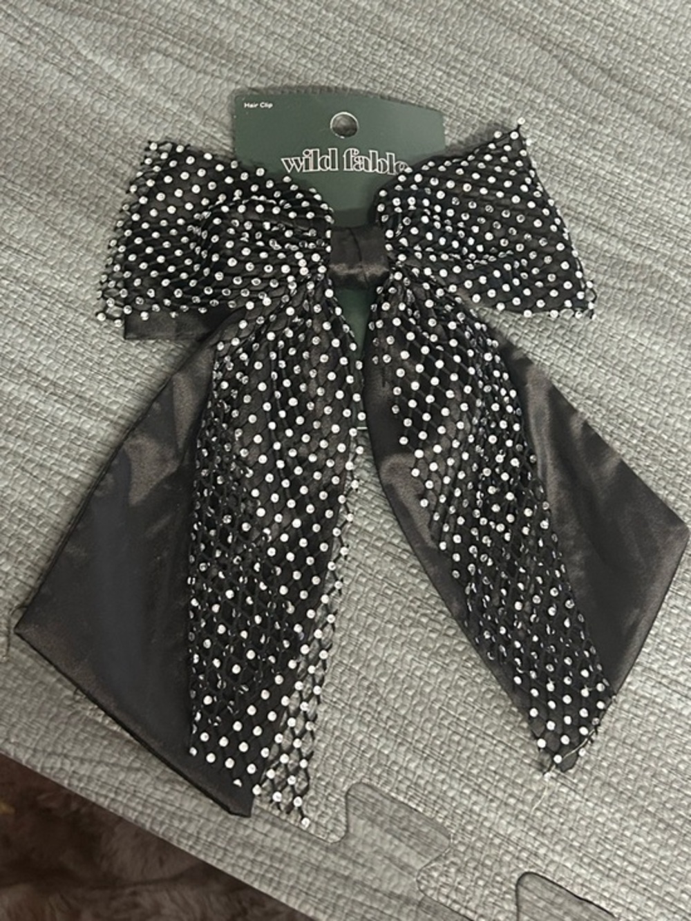 NWT Wild Fable Black Bow Hair Clip with Silver Polka Dots